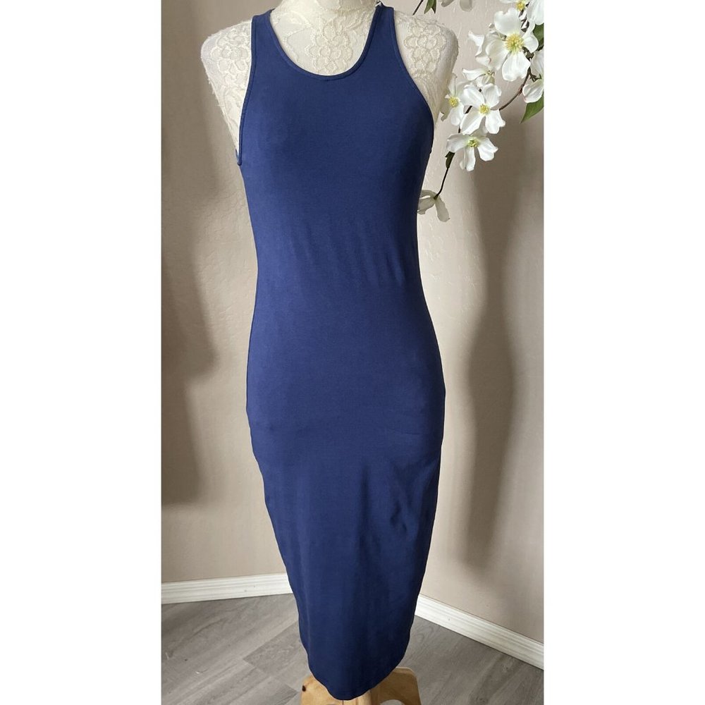 Monrow Womens Blue Sleeveless Long Tank Dress Summer Racerback Bodycon NWT